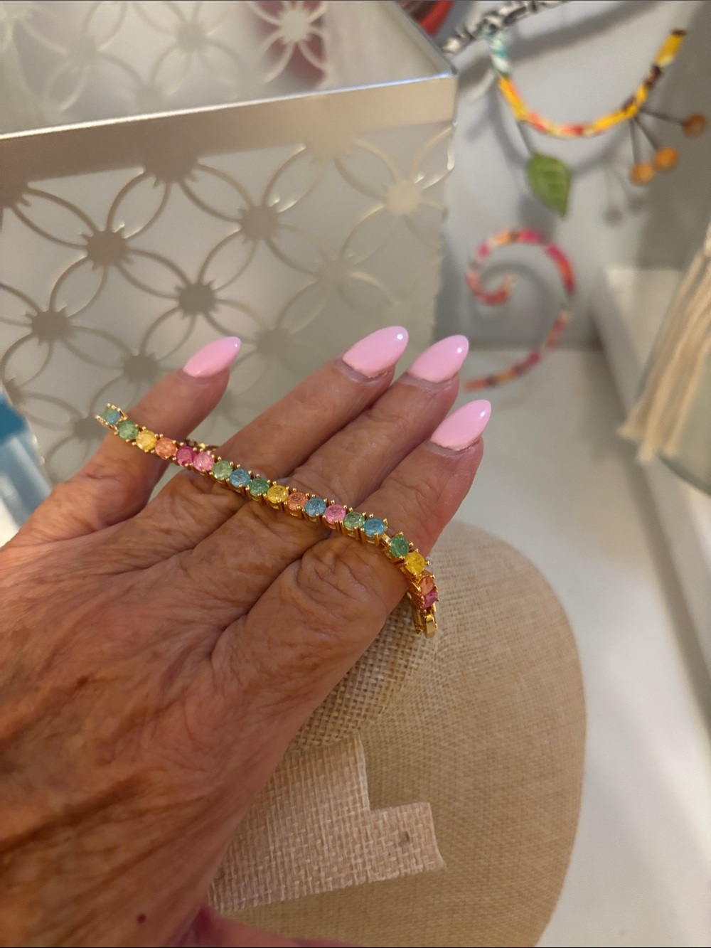Gold “Candy”Multi-Color Tennis Bracelet - Women Jewelry - Picture 3 of 3